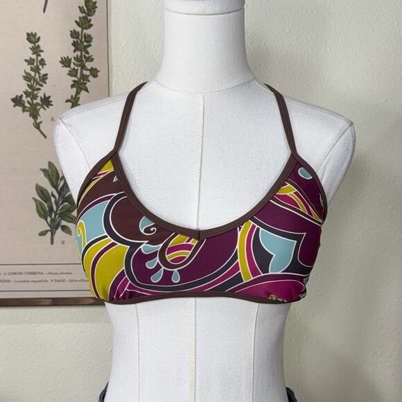 Y2K Athleta Mod Retro Print Bikini Top Coconut Girl SoCal Surfer Beach Summer M - Picture 2 of 6